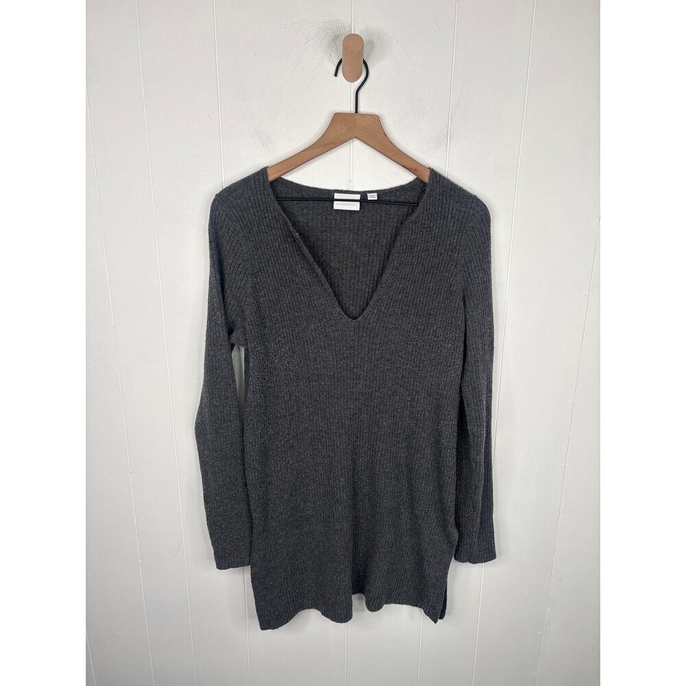 ✨2/$30✨ Anthropologie Ett Twa Amrita Gray Ribbed Notch Neck Tunic Sweater Medium - Picture 3 of 8
